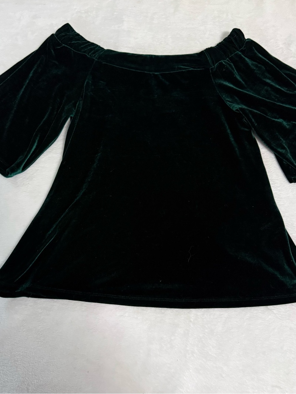 Versona Women XS Emerald Green Velvet Off Shoulder Bell Sleeve Holiday Blouse - Picture 7 of 7